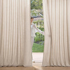 MIULEE Non-See-Through Privacy Linen Curtains 2 Panels, Light Filtering Window Curtains Farnhouse Textured Back Tab Semi Sheer Drapes for Bedroom Living Room, 52 x 72 Inches Long, Beige