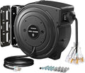 SURAIELEC 12 Gauge Extension Cord Reel, 45 FT Retractable Extension Cord, 12 AWG/3C SJTOW Heavy Duty Power Cord, 15 AMP Circuit Breaker, Lighted Triple Tap, Ceiling or Wall Mount, ETL Listed, Black