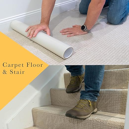Clear Heavy Duty Temporary Self Adhesive Carpet Protector 24" x 200' - 2.5mil. Carpet Protection Film for Carpet Floor, Stair Rugs, Reverse Wound, Paint & Waterproof carpet cover Easy Unwind, Strong