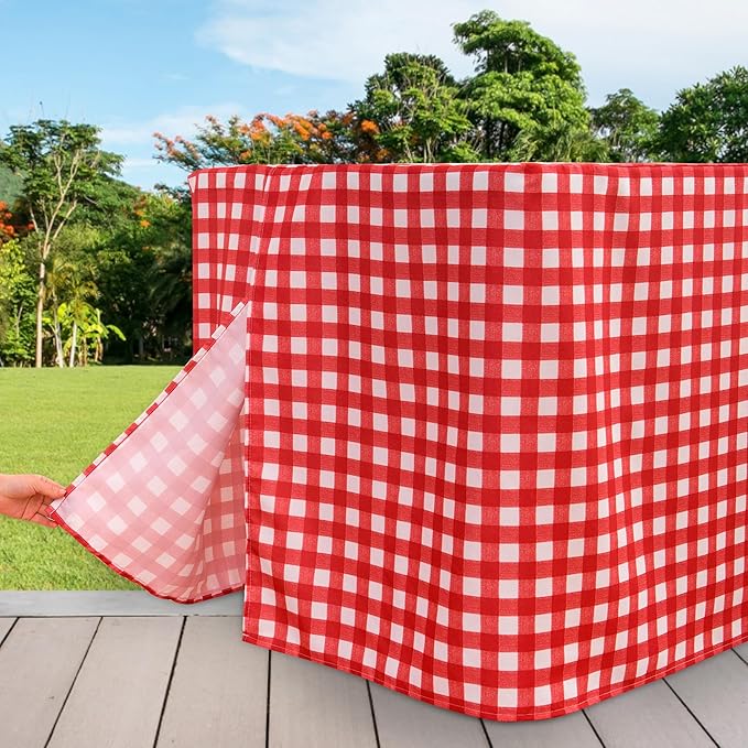 HolidayIdeas Fitted Checkered Christmas Tablecloths for 6 Foot Tables - 72 x 30 Inch - 2 Pack Rectangle Buffalo Plaid Table Cover for Parties,Trade Show (Red and White)