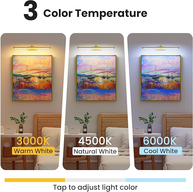 24" Picture Lights for Wall with 8000mAh Battery - Brass Operated Wireless Wall Art Light with Remote Control for Large Portrait & Paintings Art