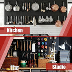 4 Pack Metal Pegboard Panels with 50 Hooks, Black Pegboard Wall Organizer, Pegboard Accessories, Heavy Duty Garage Tool Storage System for Workbench, Workshop, Office, Craft Room