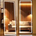 Full Length Mirror with Lights, 67" x 24" LED Lighted Floor Standing Body Mirror, Dimmable & 3 Color Lighting for Bedroom, Cloakroom, Dressing Room, Tempered Glass, Square Black