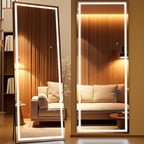 Full Length Mirror with Lights, 67" x 24" LED Lighted Floor Standing Body Mirror, Dimmable & 3 Color Lighting for Bedroom, Cloakroom, Dressing Room, Tempered Glass, Square Black