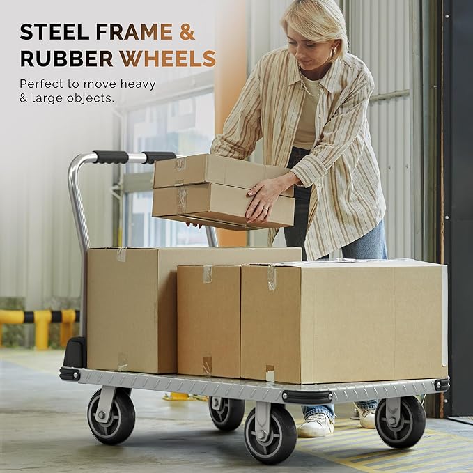 2200 lbs. Capacity Foldable Push Cart Dolly | Moving Platform Hand Truck | Heavy Duty Space Saving Collapsible | Swivel Flat Bed Wagon - Furniture Luggage Lifting