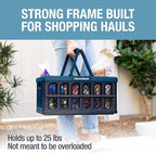 CleverMade Collapsible Shopping Basket, Ocean, 3PK - 24L (6 Gal) Reusable Plastic Grocery Shopping Baskets, Holds 25lbs Per Basket - Small Foldable Storage Crates with Handles