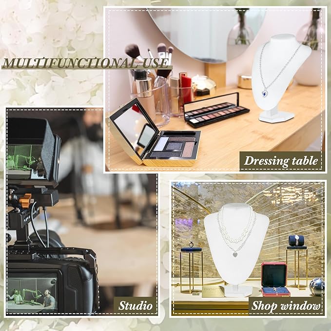 6 Pcs Necklace Display Stand Necklace Holder Jewelry Bust Display Stands for Selling Home Store Trade Shows Photography Props Retail(White,Velvet)
