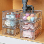 Vtopmart 2 Pack Stackable Storage Drawers,Clear Acrylic Drawer Organizers with Handles, Easily Assemble Containers for Fridge, Bathroom,Kitchen Undersink,Cabinet,Pantry Organization and Storage