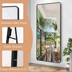 Full Length Mirror with Stand, 71"x31" Floor Mirror, Aluminum Alloy Black Thin Frame, Freestanding/Leaning/Wall Mount for Bedroom, Living Room & Entryway (Black)