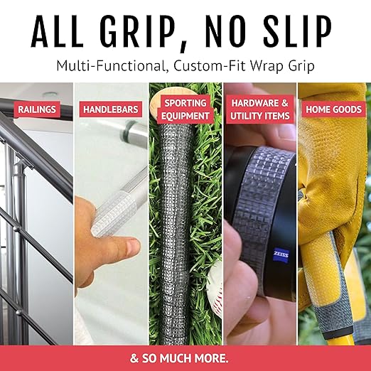 CATTONGUE GRIPS Non-Abrasive Grip Tape Wrap - 1” Thick Heavy-Duty, Waterproof Anti-Slip Tape for Wrapping Tools, Bats, Gym Equipment - Indoor & Outdoor Anti-Slip Solution (Black, 1-Pack)