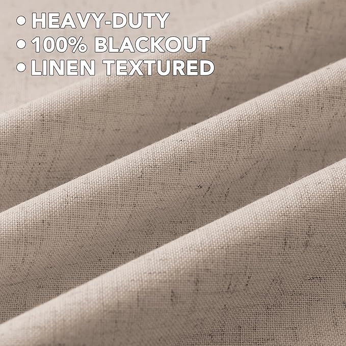 H.VERSAILTEX Linen Curtains 100% Blackout Curtains for Bedroom 84 inch Long Full Light Blocking Nature Linen Blended Window Curtains for Living Room Nickel Grommet (2 Panels, Heathered Sand)
