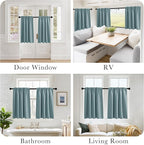 PONY DANCE Blackout Short Cafe Curtains, Privacy Light Block Small Window Curtains for Bedroom Kitchen Basement Dining Classroom, W 29 x L 24 inches, Greyish Blue, 2 Panels