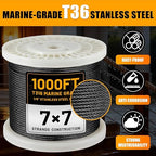 AHEONLAR 1000FT 1/8" T316 Stainless Steel Cable for Railing,7x7 Wire Rope with Cutter,1850 lb Breaking Strength,Deck Stair Fence Hardware Kit for Indoor Outdoor Use,Black