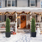 THE BLOOM TIMES 5FT Tall Artificial Cedar Topiary Trees Set of 2, UV Resistant Large Faux Cypress Evergreen Plants for Outdoor Planters, Realistic Fake Bushes & Shrubs for Front Porch Christmas Decor