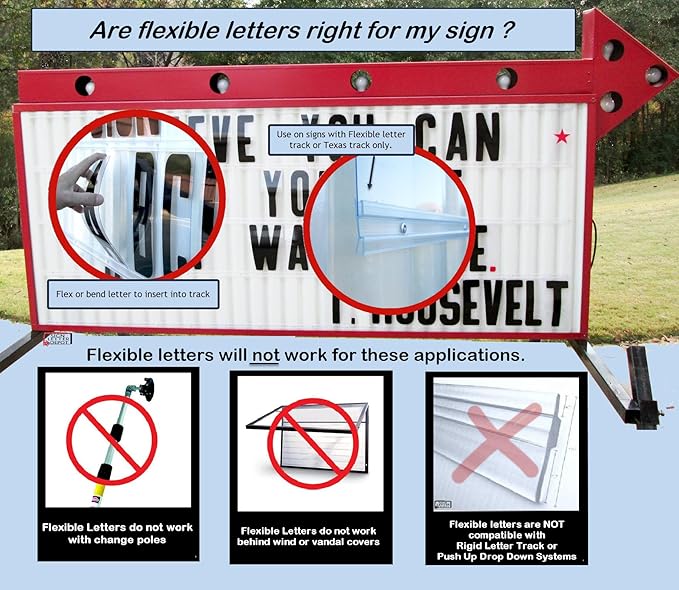 Changeable Sign Letters 6” on 7-inch Flexible Panel - Condensed Font, Made in USA, Compatible with Flexible Letter Track or Texas Track