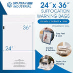 Spartan Industrial - 24" X 36" (200 Count) Self Seal Clear Poly Bags with Suffocation Warning for Packaging, Shipping - Permanent Adhesive