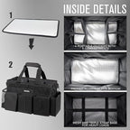 Wearable Cleaning Caddy Bag, Supplies Organizer with Handle & Shoulder Straps for Housekeepers, Under Sink & Car Cleaning Tool Organizer with 4 Foldable Dividers (Black)