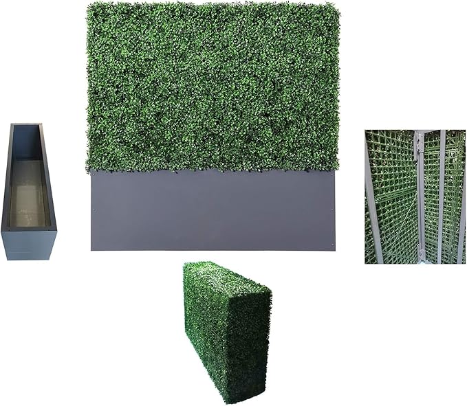 AGPL Upgraded Artificial Hedge Wall with Dark Gray Color Stainless Steel Planter Box and Caster. Moveable Privacy Decorative Wall 48" W x12“D x 51“H …