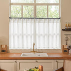 Beige White Linen Pleated Curtains 30 Inch Length Light Filtering Semi Sheer Mini Curtains Cafe Small Window Basement Bathroom Boho Farmhouse Pinch Pleat Short Semi Sheer Kitchen Drapes Camper RV
