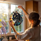 8″ Stained Glass Window Hanging Ornament, Black Cat Stained Glass Suncatcher Ornament, Sun-Catcher Window Decor | Gifts for Cat Lovers, Pet Lover Gift