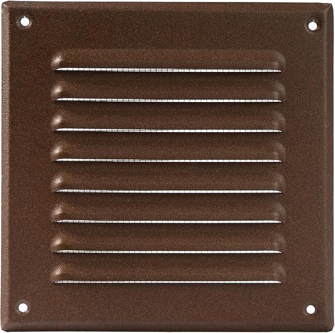 Vent Systems - 5 x 5 Inch (Inner) Pack of 2 Brown Metal Square Soffit Air Vent Grille Cover, Register Vent Deflector Louver Built-in Mesh HVAC for Bathroom Home Office Kitchen 6.5" x 6.5" (Outer)