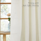 NICETOWN Kitchen Window Curtains 45 inch Long, Linen Texture Rod Pocket Rustic Privacy Drapes Semi Sheer with Light Filtering for Basement/Bathroom, Off White, W55 x L45, 2 Panels