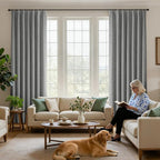 Joydeco Pinch Pleated Curtains - 100% Blackout for Bedroom, Light Grey Linen Curtains 40" W x 63" L, Thermal Insulated 2 Panels Light Blocking Drapes, Back Tabs for Living Room