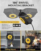 Retractable Extension Cord Reel, 40 FT Heavy Duty Power Cord, 12AWG/3C SJTOW, 3 Grounded Outlets Lighted Triple Tap, 15 Amp Circuit Breaker, UL Listed, Yellow Y40CR06