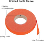 MECCANIXITY Braided Cable Sleeves Heat Shrinkable Fabric Sleeving, 1/2" 60ft Orange 2:1 Ratio Heat Shrinkable Cord Protector for Harness Cable, Network Cable Protection, Cable Management