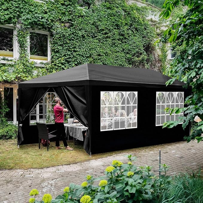 10x20 FT Party Tent, Outdoor Wedding Tents for Parties, Canopy Event Tent with 6 Removable Sidewalls, Waterproof Gazebo Shelter for Birthday Parties, Weddings, BBQs & Events (10X20FT-6Sides Black)