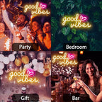 Good Vibes Neon Signs for Wall Decor, Good Vibes Neon Lights 16x8inch, USB Operated Warm White LED Signs for Bedroom, Room, Wall Decor, Birthday Party, Wedding, Salon, Bar, Home, Girl Cave