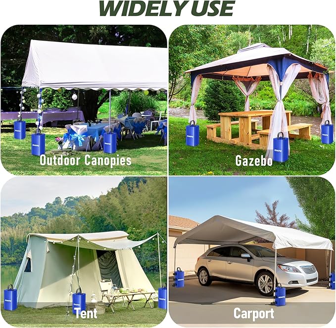 Canopy Weights, 88 LBS Heavy Duty Set of 4 Tent Water Leg Bags for Outdoor Gazebos, Umbrellas, Pergolas, Sunshades & Patio Furniture (Blue 10L x 4)