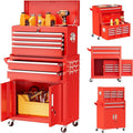Superday Metal Rolling Tool Chest, 8 Drawer Rolling Tool Chest with Wheels, Detachable Tool Storage Cabinet with Lock for Garage, Steel Tool Cart with Liner & Hooks for Workshop, Warehouse (Red)