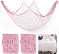 2 Pcs Fish Net Decorations, 39x78 Inch Cotton Nautical Themed Fishing Net, Wall Hanging Photo Display Fishnet for Coastal Bedroom Bathroom, Pirate Hawaiian Beach Under The Sea Party Decor, Light Pink