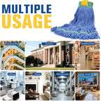 Matthew Cleaning Commercial Mop Head Replacement, 5 Inch Wide Headband, Looped End Cotton Blend String Wet Mops for Floor Cleaning, 18 oz Medium, Case Pack 12 Pcs Blue