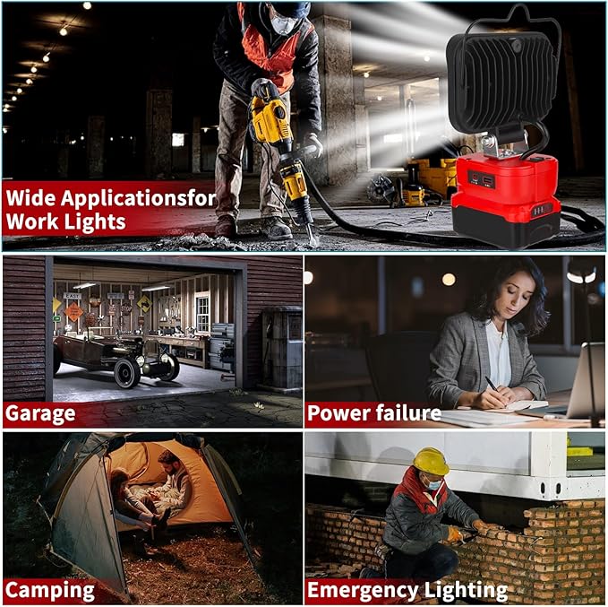 Work Light for Craftsman V20 Battery,84W 8000LM Portable Cordless Floodlight with USB&Type C Fast Charging Port for Craftsman Tools,LED Spotlight for Camping,Fishing,Workshop