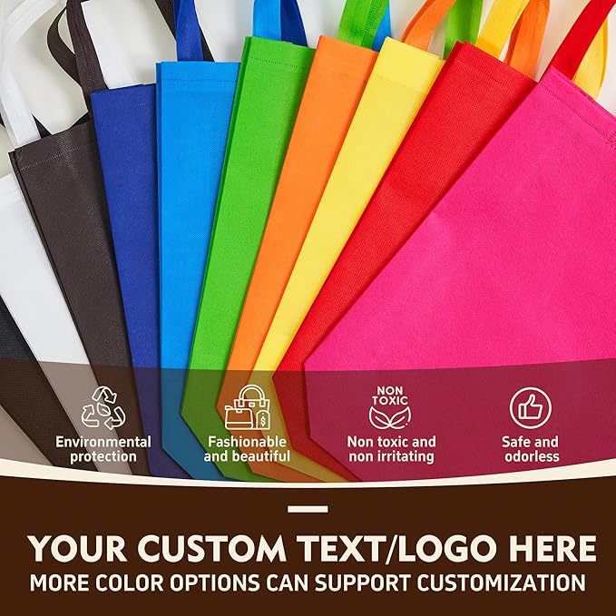 YEEHAW Custom Tote Bags 100pcs, White Custom Non-woven Tote Bag with Logo, Reusable Bags with Durable Handle, Ideal for Grocery Shopping, Gifts Wrapping & Travel
