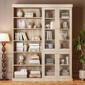 Vyre 70.8" Tall Farmhouse Bookshelf with Glass Doors, Modular Bookcase with 6-Tier Adjustable Shelves, Large Storage Cabinet for Kitchen, Living Room, Set of 2, Brown
