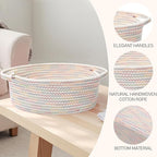 Woven Basket,Small Rope Storage Bin with Handles & Ribbon Bag, Organizer for Shelves Closets,Gift Basket Empty for Birthday,Books,Dog Toys, Colorful/3 Pack