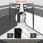 AxcessAbles Two-Tier Portable DJ Booth | Large DJ Table Stand w/ 43"x25" Desk Surface | 2 Ergonomic Table Heights | Black & White Facades, Carry Cases | DJ Laptop Controller Stand