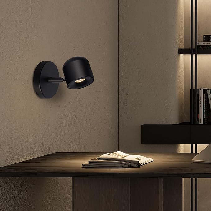 Aisilan Black 7W Dimmable Modern Wall Sconce Fixture LED Adjustable Wall Spotlight Aluminum Bedside Reading Lighting Warm White 3000K