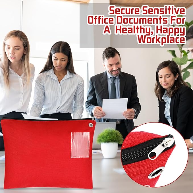 2 Pcs Interoffice Mailer Canvas Transit Sack Zipper Bag 18" x 14" Large Zipper Pouch with Grommet Interoffice Mail Bag (Red)