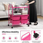 Giantex Rolling Storage Cart w/ 4 Drawers 2 Shelves Metal Rack Shelf Home Office School Beauty Salon Utility Organizer Cart with Wheels, Hot Pink