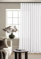 Pinch Pleated Extra Wide Linen Curtains 120 Inches Long for Patio Sliding Glass Door White 70 Inch Wide Pleated Drapes with Hooks Rings Neutral Natural Semi Sheer 70x120 Curtain for Living Room