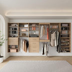 Double Hanging Closet Unit, Modular Closet System, Wood Closet System Organizer with Storage for Walk In Closets, Clothing Rack Wardrobe Closet for Hanging Clothes, Bedroom, Wood, 19.5"W