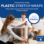 International Plastics Co. 15" Plastic Stretch Film Wrap with Extended Handles 1200ft Each 500% Stretch Clear Cling Durable Adhering Packing Moving Packaging Heavy Duty Shrink