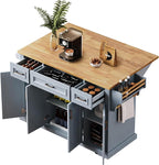 Yayzy Rolling Kitchen Island with Drop Leaf, 4 Cabinet Doors, 3 Drawers & Side Storage Racks, Mobile Kitchen Cart with Rubberwood Top & Locking Wheels for Dining Room & Kitchen, 54-Inch, Grey Blue