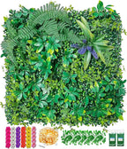 Artificial Grass Wall Panels for Indoor Outdoor, 16 Pack 20"x20" (44.53 Sq.Ft), Boxwood Panels, Greenery Backdrop for Home & Event Decor for Wedding with DIY Vine, Violet Flower, Light Strip
