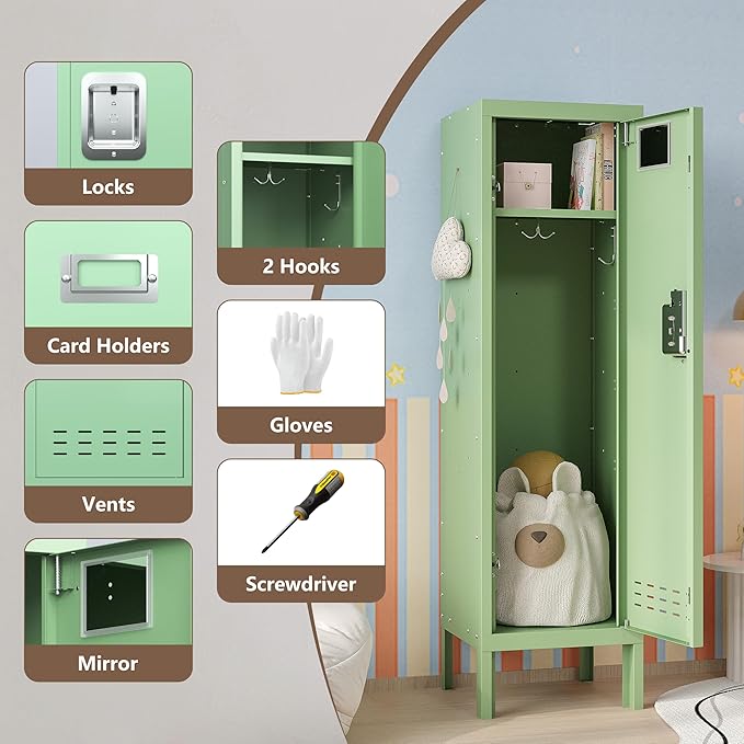 Metal Kids Locker,Metal Cabinet Storage Lockers,Lockable for Employees with Door,54" Height Steel Locker,Lockable Steel Locker for Children's Room, Playroom, School,Gym