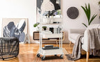 Simple Houseware 3-Tier Multifunctional Rolling Utility Cart with Hanging Bucket, White
